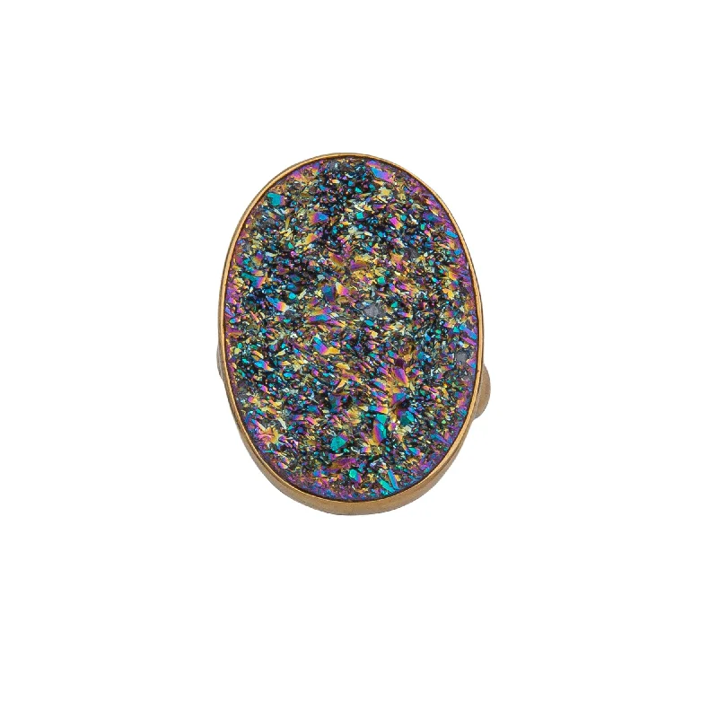 Alchemia Rainbow Druzy Oval Adjustable Ring