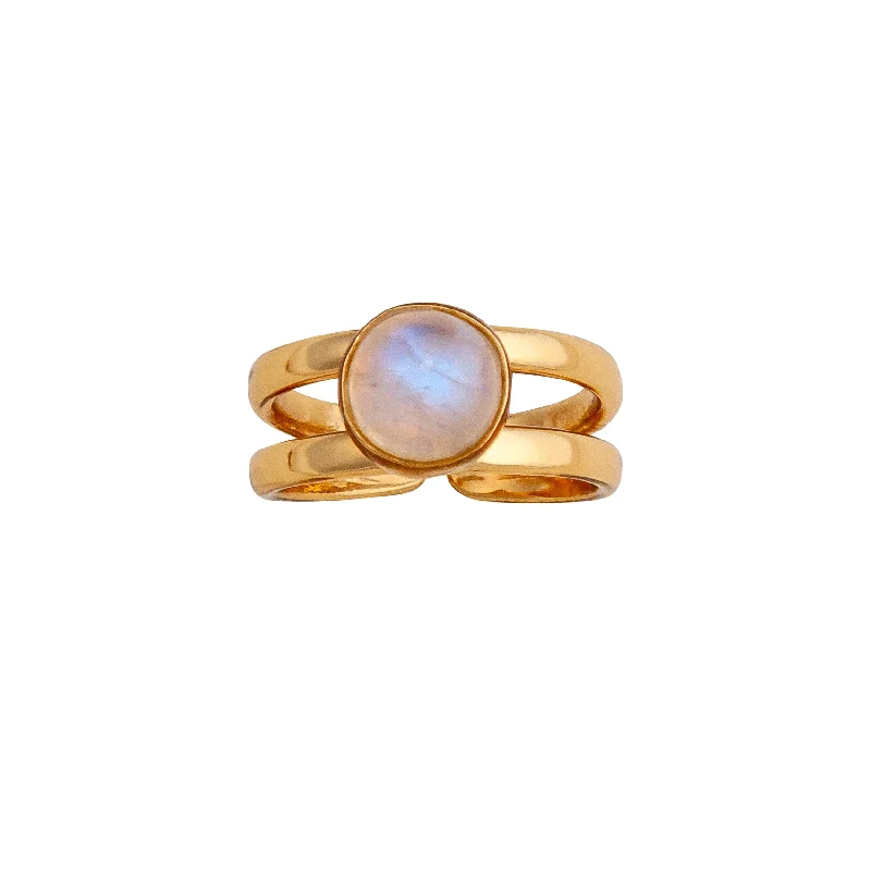 Alchemia Rainbow Moonstone Round Adjustable Cuff Ring