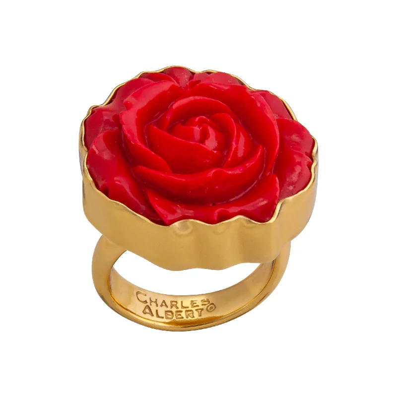 Alchemia Red Resin Rose Adjustable Ring