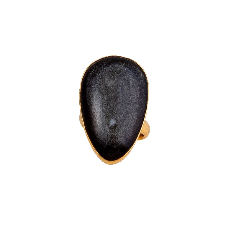 Alchemia Silver Sheen Obsidian Adjustable Ring