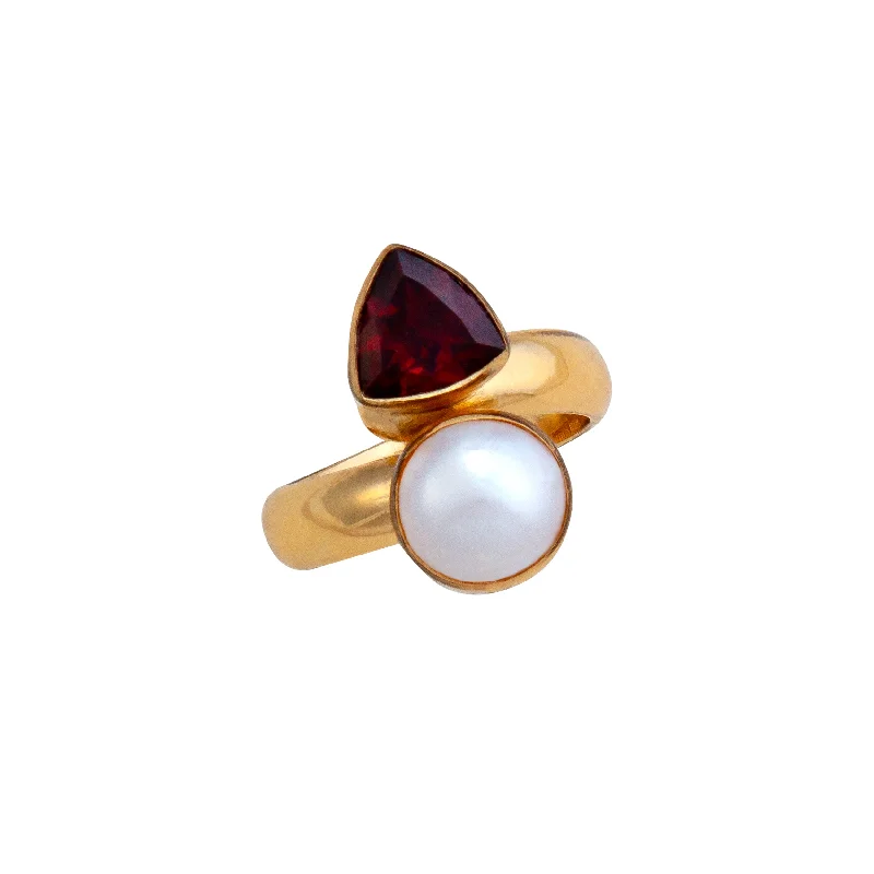 Alchemia Garnet and Pearl Bypass Adjustable Ring