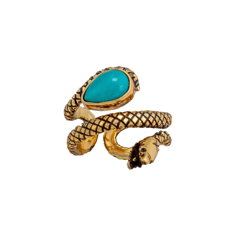 Alchemia Turquoise Teardrop Snake Adjustable Cuff Ring