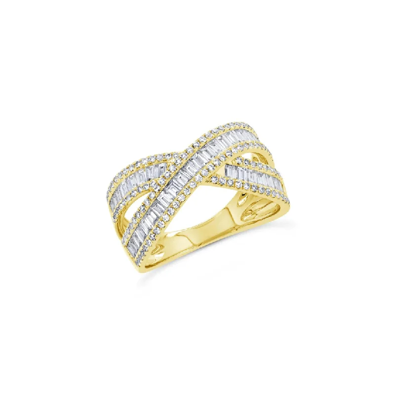 Baguette Diamond Cross Over Ring