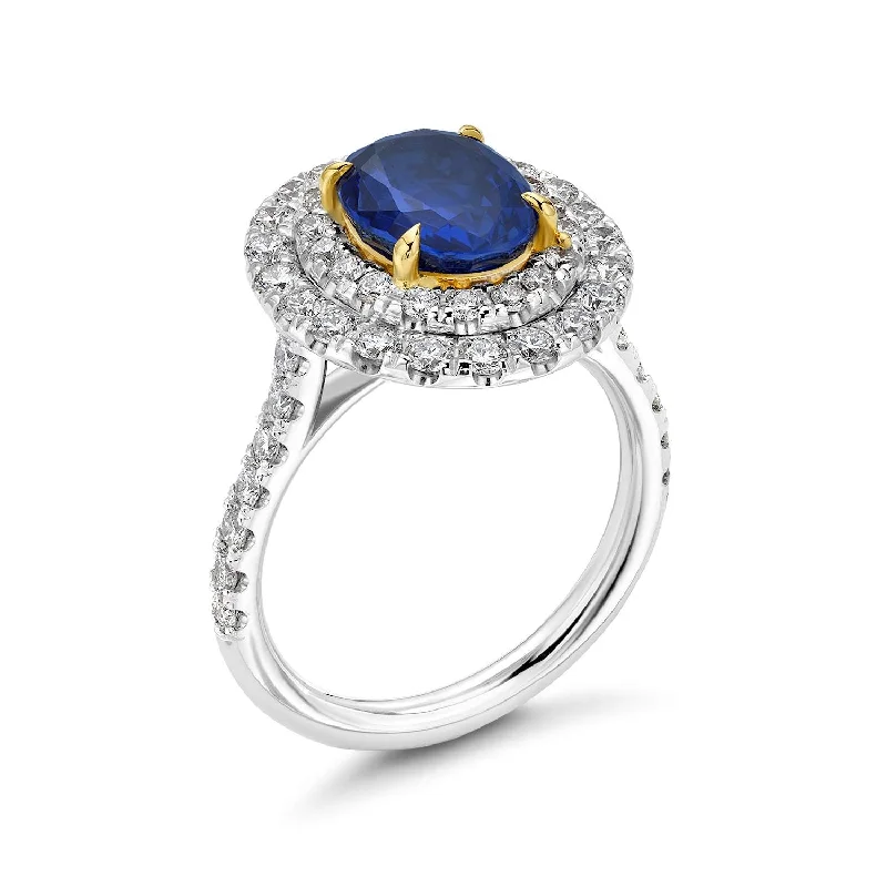 CEYLON SAPPHIRE AND DIAMOND HALO RING