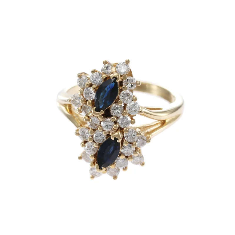 Diamond Marquise Sapphire Floral Cluster Ring 14k Yellow Gold Womens 6.25