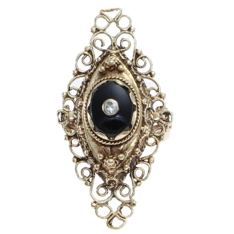 Ring with Black Onyx and .02 CTW Diamonds 14k Yellow Gold