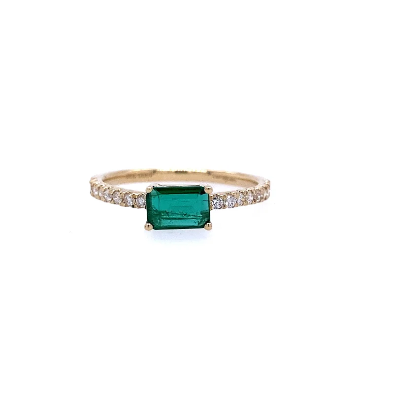 14K Yellow Gold Emerald and Diamond Ring