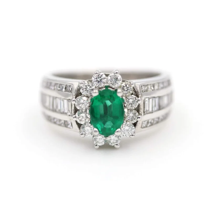 Emerald And Diamond Halo Ring