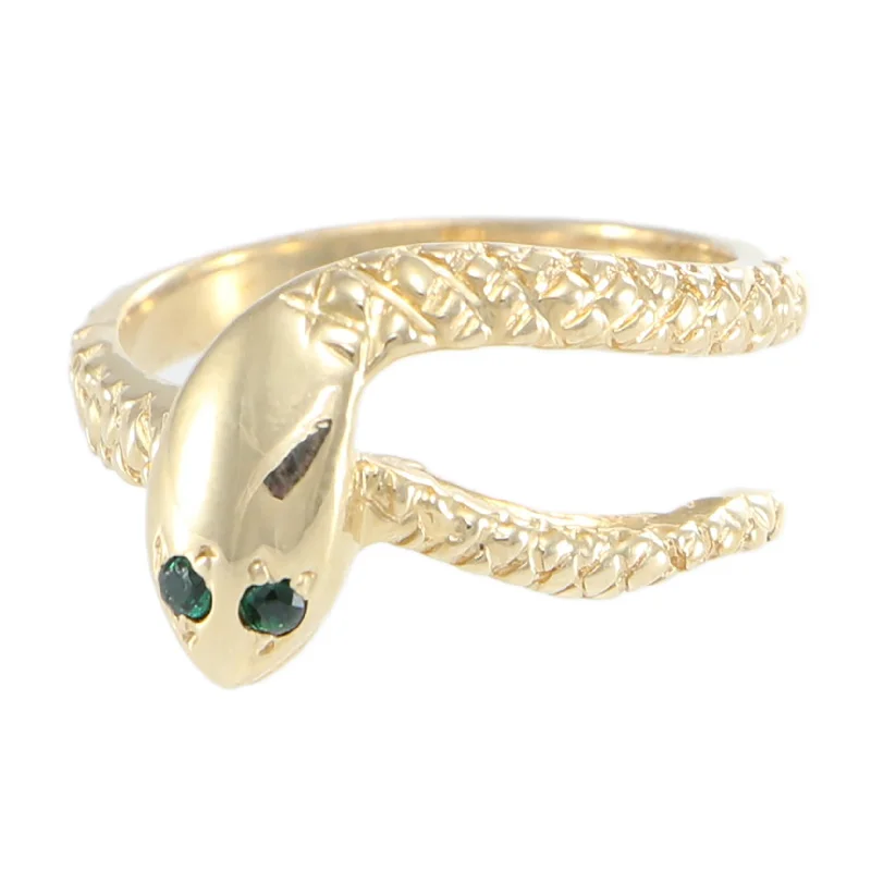 Emerald Snake Band Ring Womens 14k Yellow Gold Antique Vintage Estate US 4.5