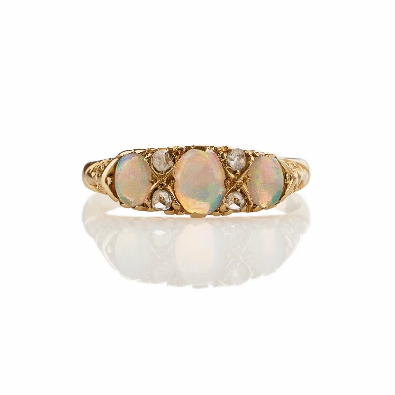 English Precious Opal and Rose-cut Diamond Ring