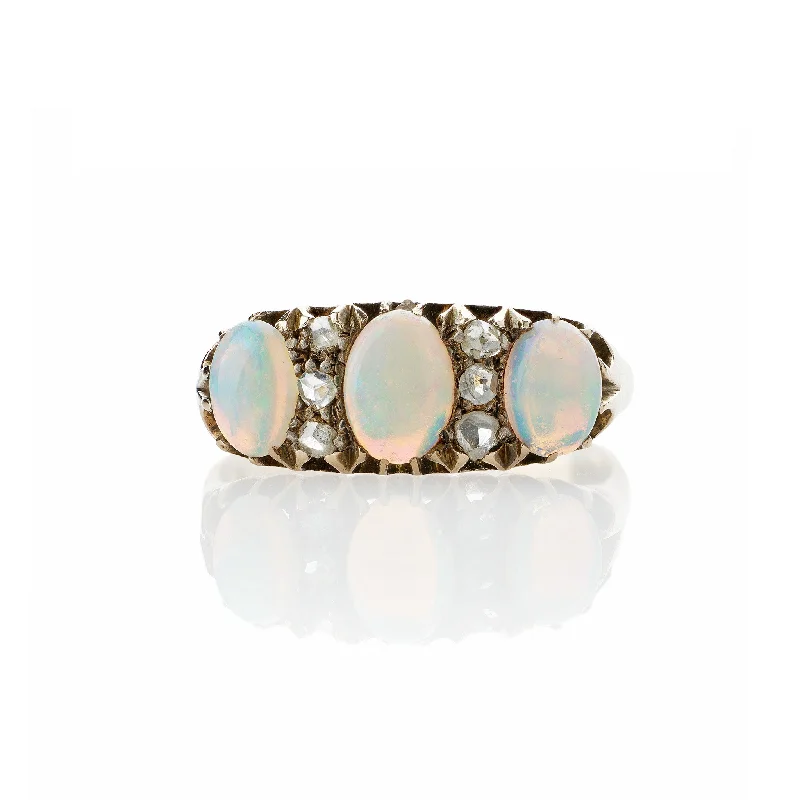 English Opal and Rose-cut Diamond Three Stone Ring