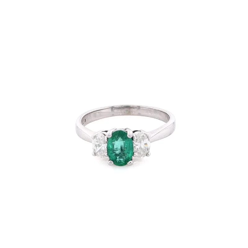 Estate 14 Karat White Gold Emerald and Diamond Ring