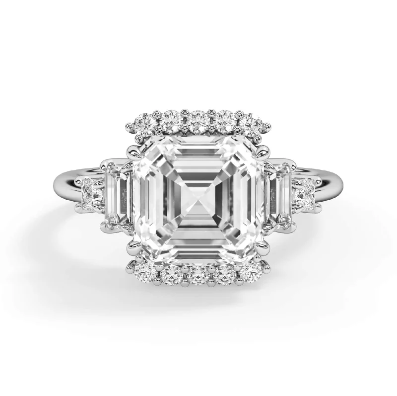 Five Stone Engagement Ring with Partial Halo