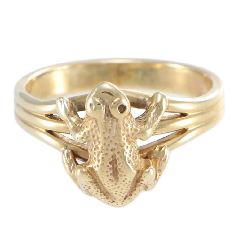 Frog Band Ring Womens 14k Yellow Gold Antique Art Deco Estate 14mm Wide US8.5