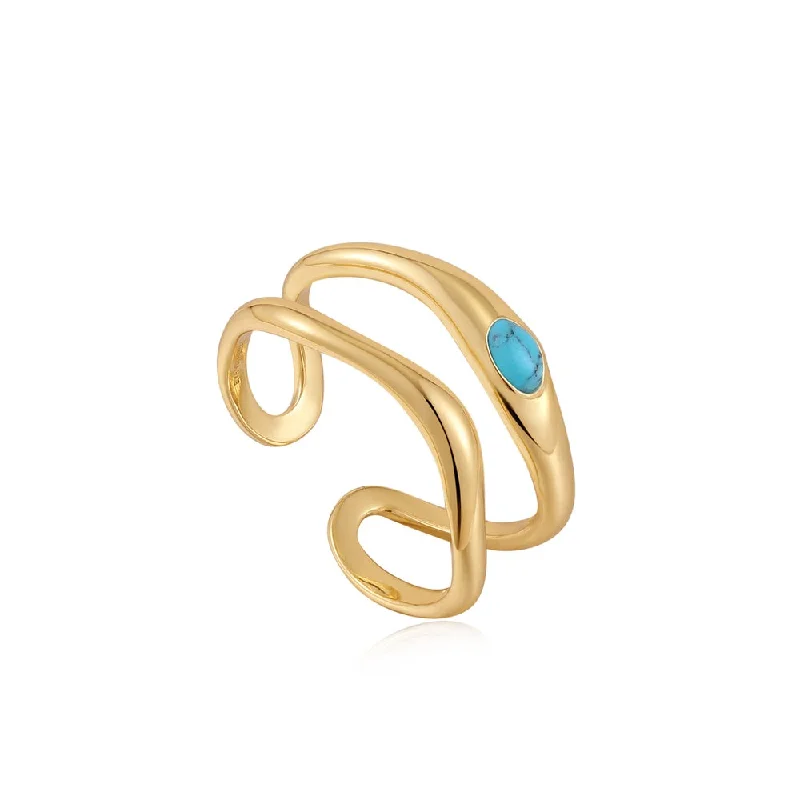 Gold Plated Oval Synthetic Turquoise Adjustable Ring by Ania Haie