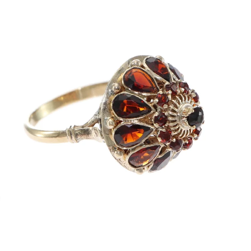 Harem Thai Princess Pear Garnet Ring Solid 14k Yellow Gold