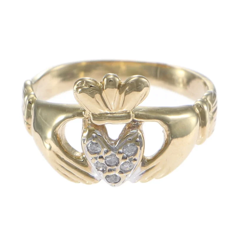 Irish Claddagh Diamond Love Heart Band Ring 14k Yellow Gold Womens 4.50