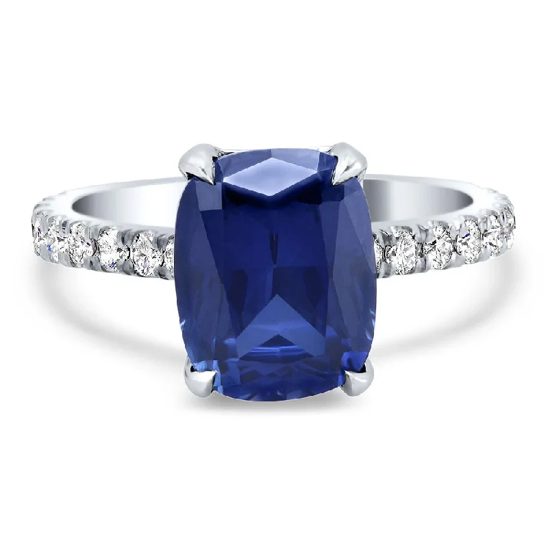 Lab Created Blue Sapphire & Diamond Engagement Ring