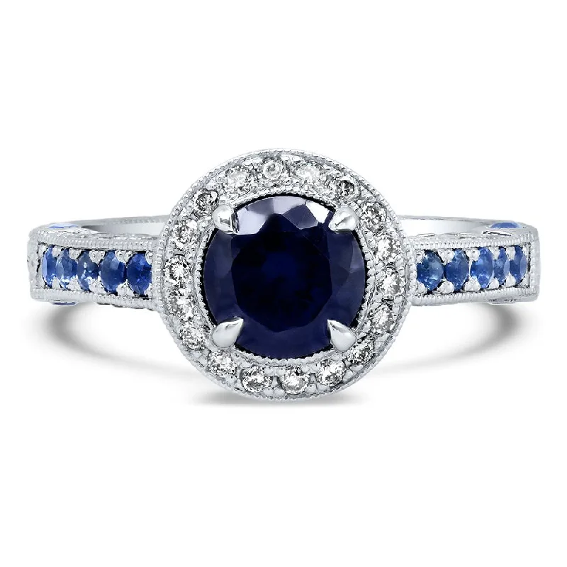 Lab Created Blue Sapphire and Diamond Ring 14kt White Gold