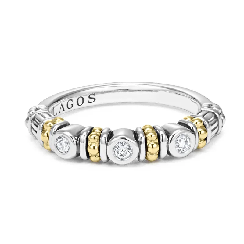 Lagos Caviar Three Diamond Stacking Ring