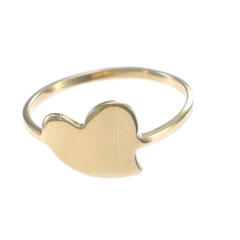 Large Closed Heart Engravable Signet Band Ring Solid 14k Yellow Gold