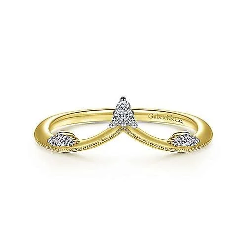 14K Yellow Gold Curved Diamond V Ring