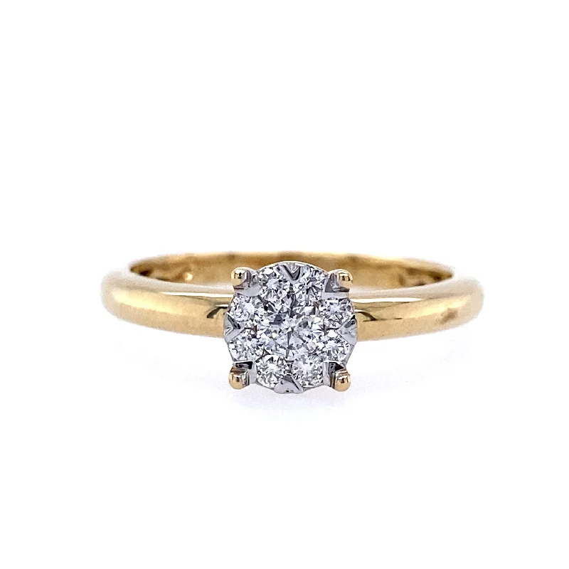 14K Yellow Gold Round Diamond Cluster Ring