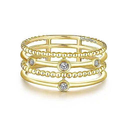 14K Yellow Gold Bezel Set Diamond Station Layered Ring