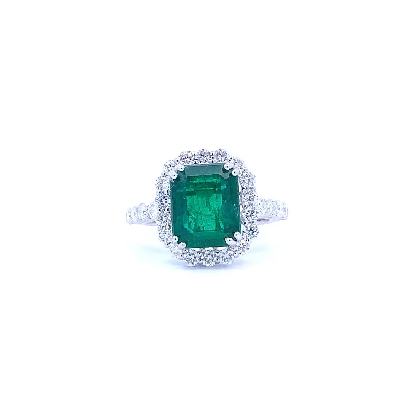 18K White Gold Emerald and Diamond Ring