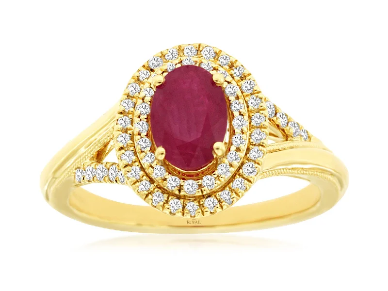 14K Yellow Gold Ruby and Diamond Ring