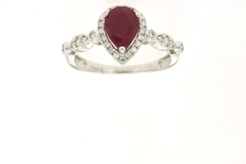 14K White Gold Ruby and Diamond Ring