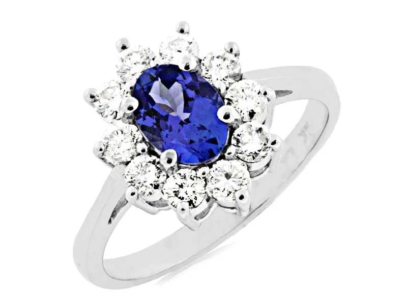 14K White Gold Tanzanite and Diamond Ring