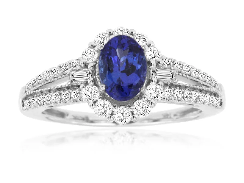 14K White Gold Tanzanite and Diamond Ring