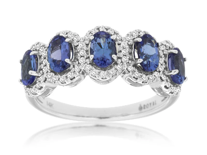 14K White Gold Tanzanite and Diamond Band