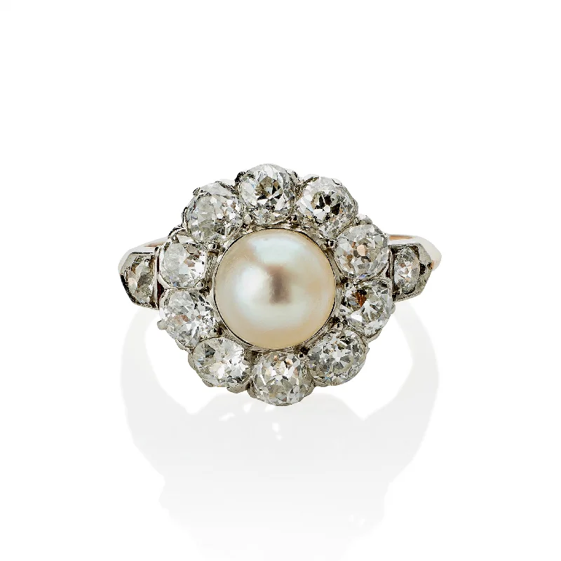 Natural Freshwater Pearl and Diamond Ring