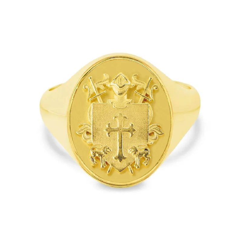 Oval Raised Family Crest Signet Ring