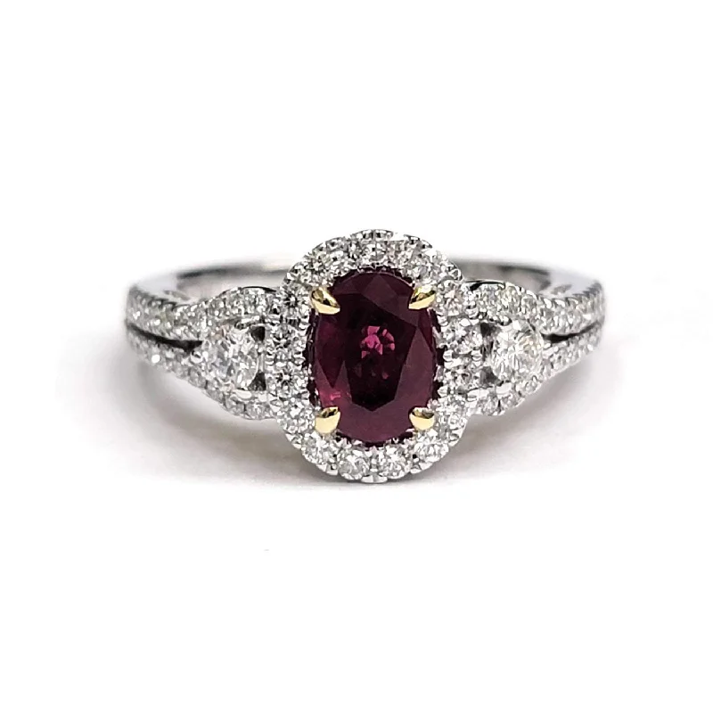 Oval Ruby Halo Diamond Ring