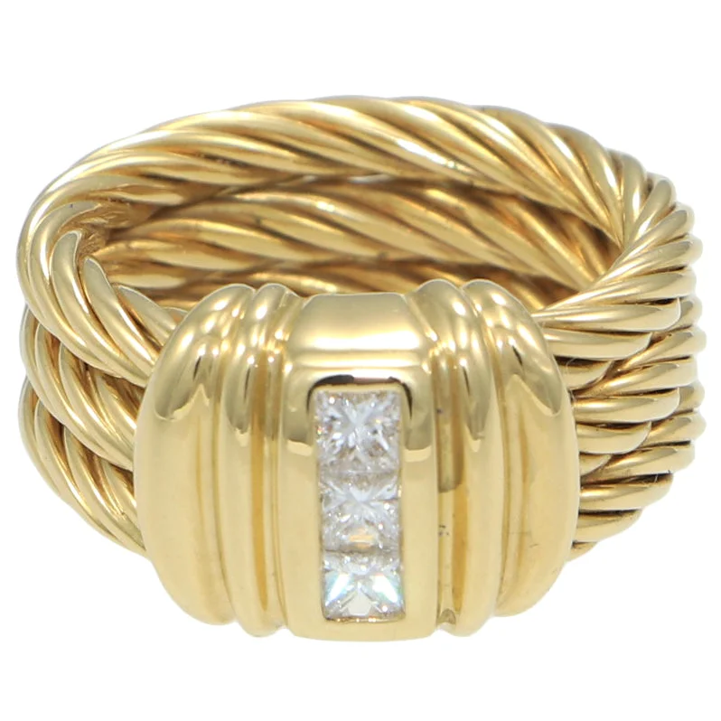 Philippe Charriol Diamond Open Circle Cable Rope Pinky Band Ring 18k YellowGold