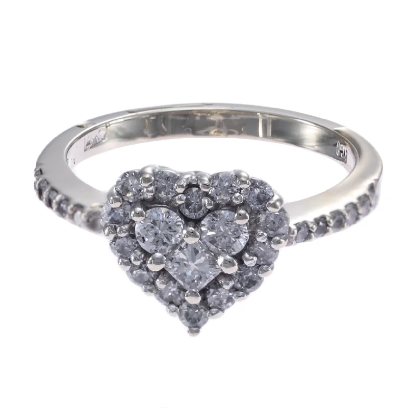 Princess Round Cut Diamond Cluster Heart Shape Ring 14k White Gold 0.78ctw 7.25