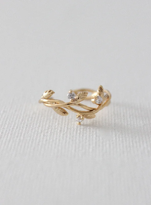 GOLDEN LEAF AND CZ RING