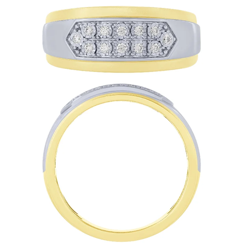 14k Two Tone Gold 1/6Ctw Diamond Mens Ring