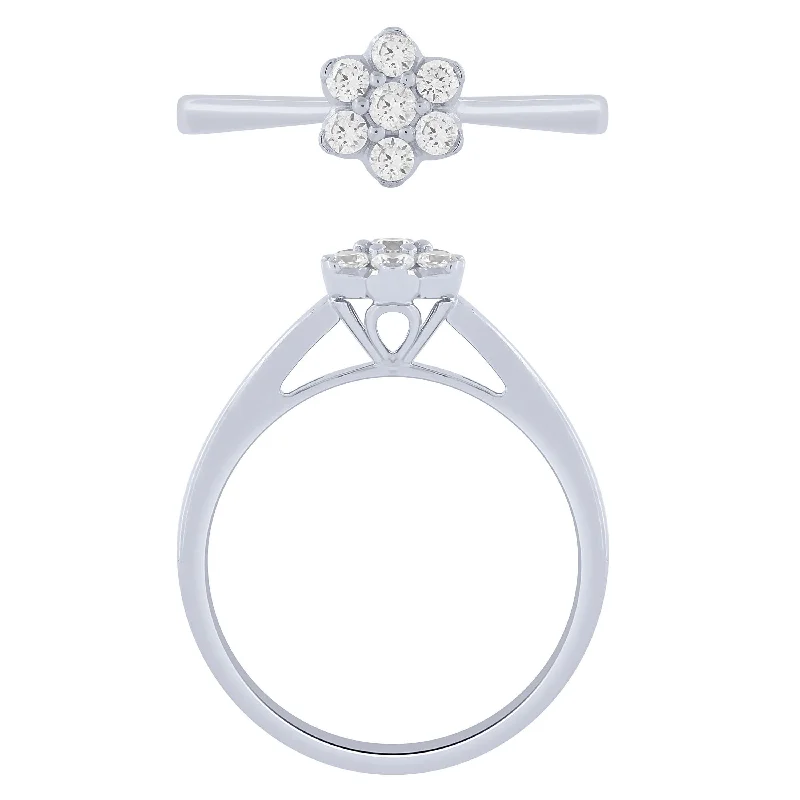 14K White Gold 1/4Ctw Diamond Floral Ring