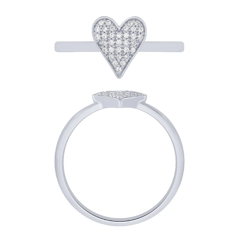 14K White Gold 0.13Ctw Pava Heart Ring