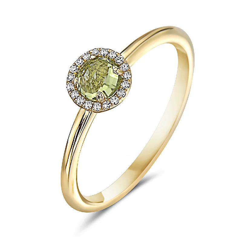 Peridot And Diamond Halo Ring