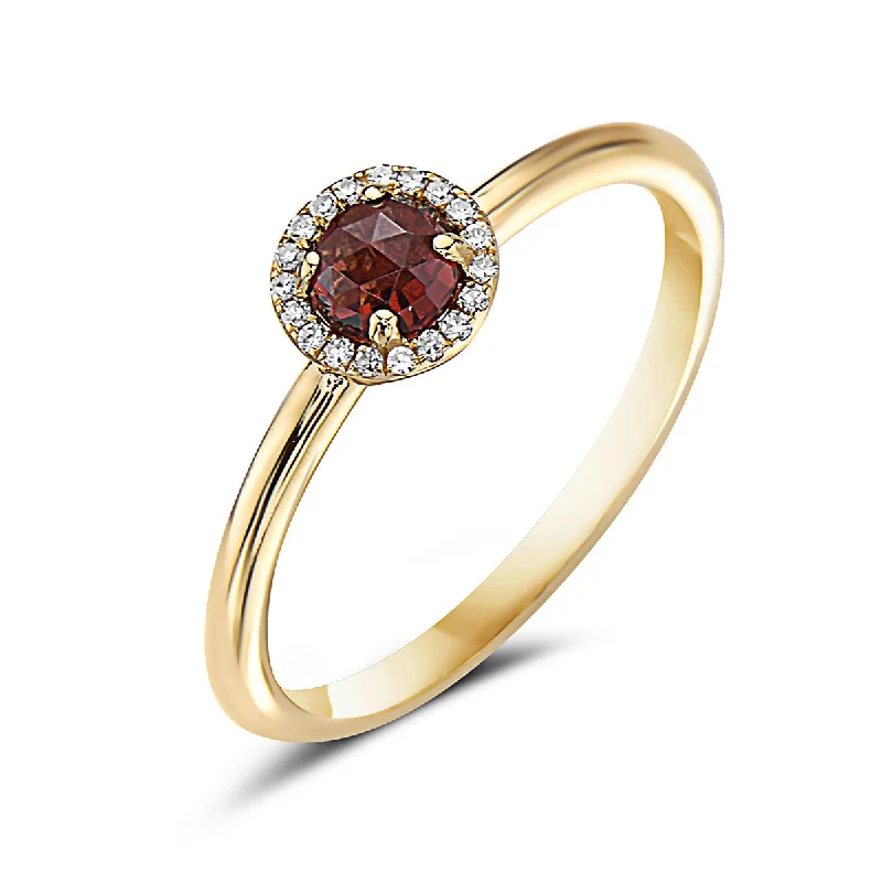 Garnet And Diamond Halo Ring