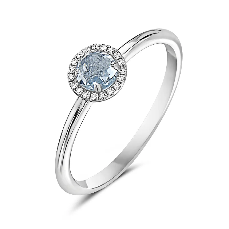 Aquamarine And Diamond Halo Ring