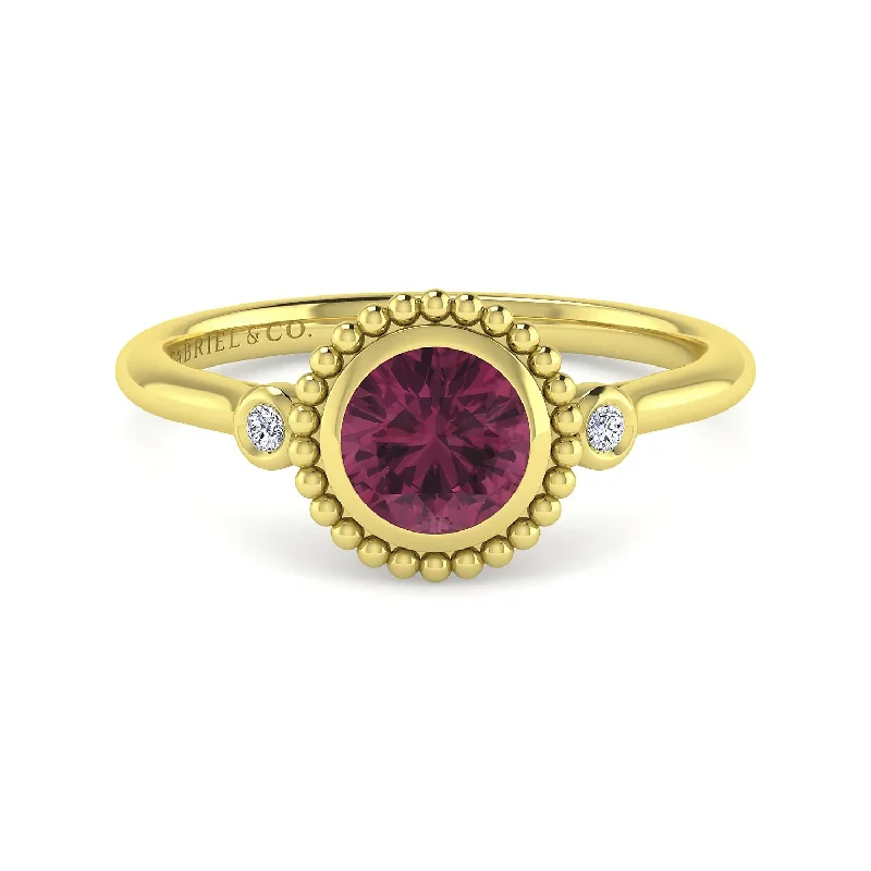 14K Yellow Gold Diamond And Pink Tourmaline Bujukan Ladies Ring