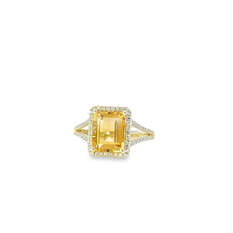 14K Yellow Gold Citrine and Diamond Ring