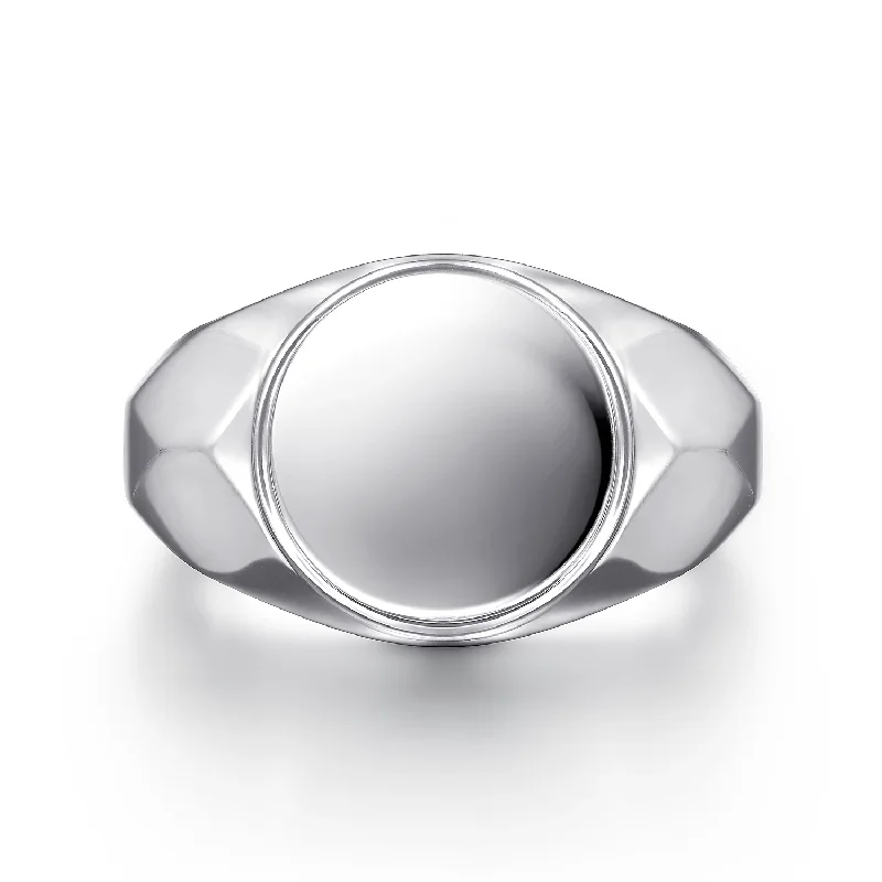 Wide 925 Sterling Silver Round Signet Ring