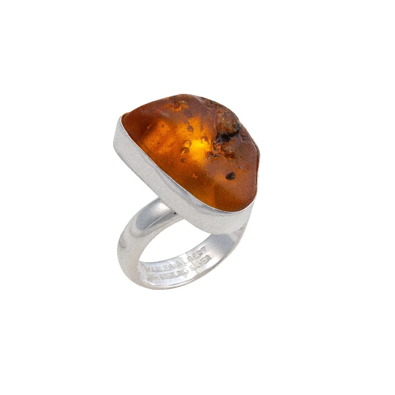 Sterling Silver Amber Adjustable Ring